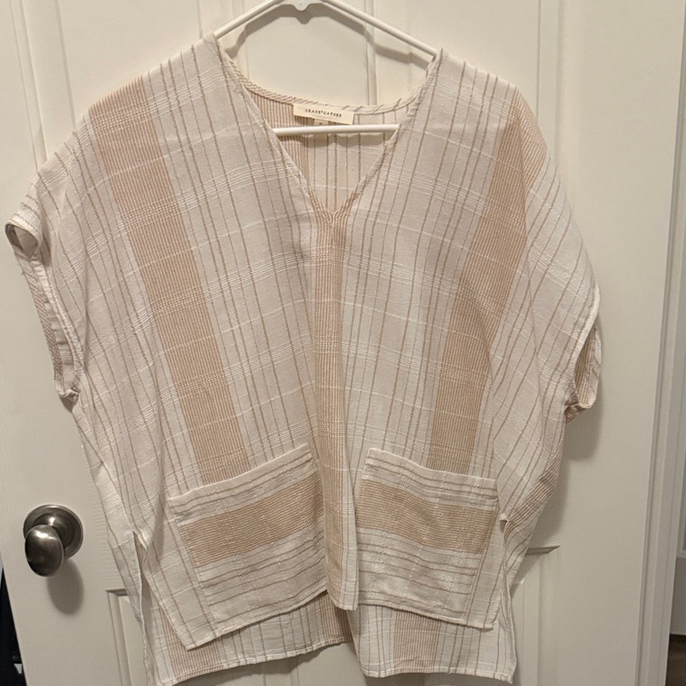 Striped Beige and White Tunic Top